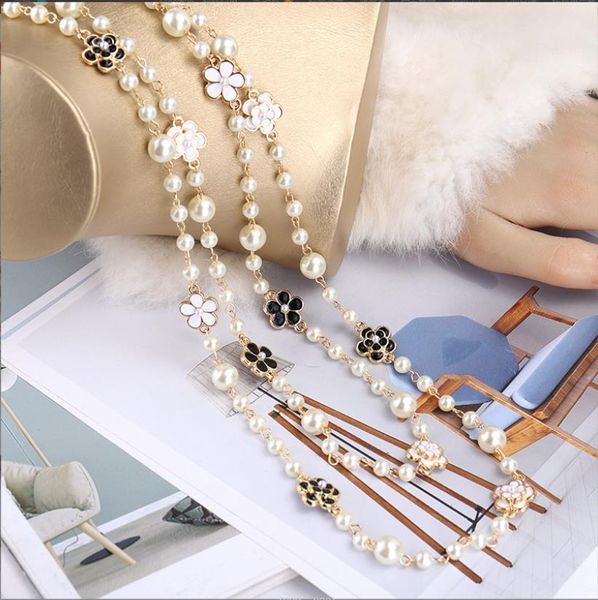 pendant necklaces pearl necklace women's long fashion multi layered chain black and white camellia decorative sweater chain, Silver
pendant necklaces pearl necklace women's long fashion multi layered chain black and white camellia decorative sweater chain, Silver
