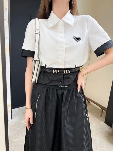 23ss classic womens designer two piece dress short shirt zipper jacquard nylon half skirt sets metal belt design women top, White
23ss classic womens designer two piece dress short shirt zipper jacquard nylon half skirt sets metal belt design women top, White