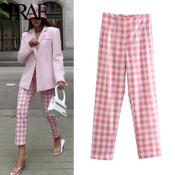 women's pants capris traf women clothing summer bottoms vintage streetwear high waisted straight pants office chic pink plaid trousers, Black;white 
women's pants capris traf women clothing summer bottoms vintage streetwear high waisted straight pants office chic pink plaid trousers, Black;white