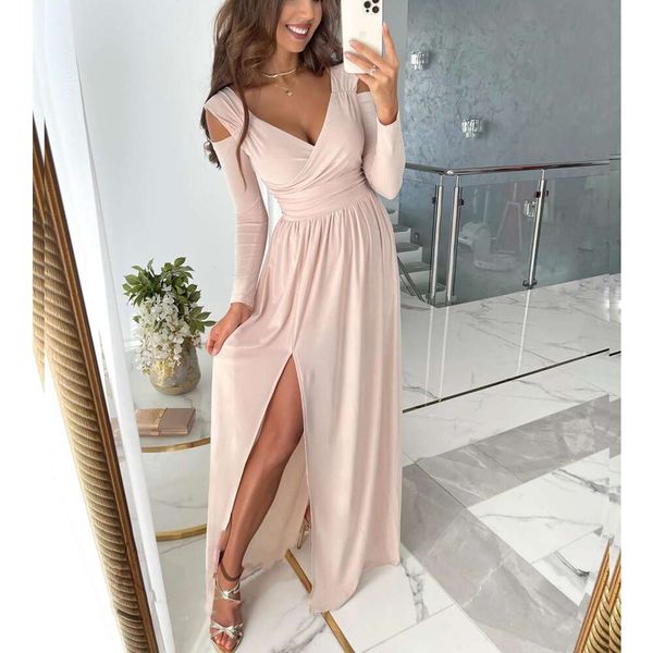 autumn and winter long sleeve v neck pure color hem split dress for women, Black;gray
autumn and winter long sleeve v neck pure color hem split dress for women, Black;gray
