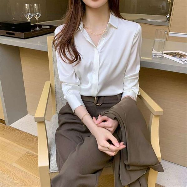 design niche satin shirt for women spring and autumn light mature hong kong style long sleeved chiffon, White
design niche satin shirt for women spring and autumn light mature hong kong style long sleeved chiffon, White