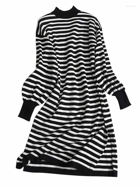casual dresses striped retro sweater women's autumn winter half high neck loose long over female the knee open knit dress, Black;gray
casual dresses striped retro sweater women's autumn winter half high neck loose long over female the knee open knit dress, Black;gray