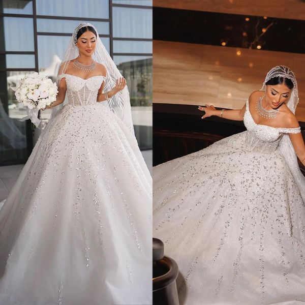 fashion a line wedding dresses off the shoulder dresses sweep floor sequined vestidos de novia custom made, White
fashion a line wedding dresses off the shoulder dresses sweep floor sequined vestidos de novia custom made, White