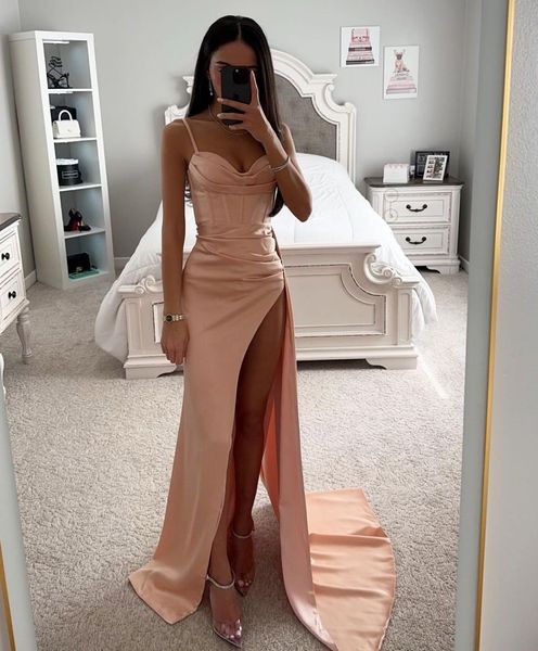 nude plus size mermaid prom dresses satin spaghetti straps draped high side split formal occasions wear birthday celebrity pageant evening g, Black
nude plus size mermaid prom dresses satin spaghetti straps draped high side split formal occasions wear birthday celebrity pageant evening g, Black