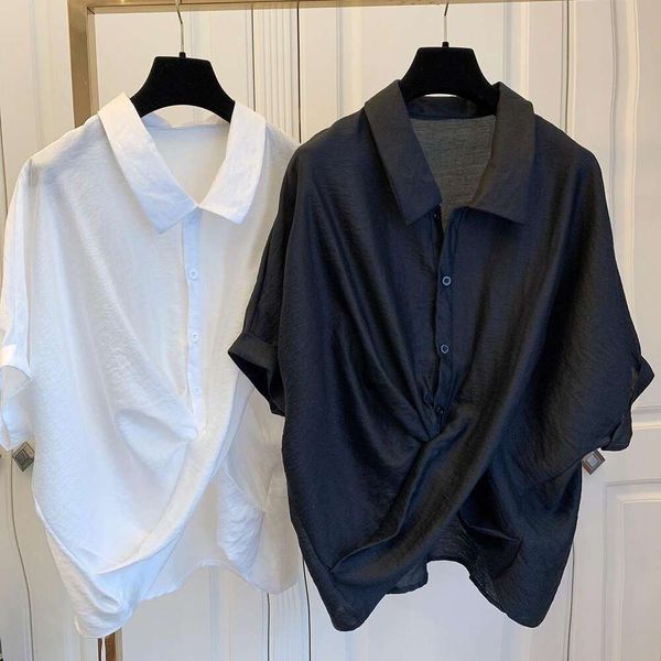 summer loose blouses casual cross natural fold irregular short sleeve shirt for women, White
summer loose blouses casual cross natural fold irregular short sleeve shirt for women, White