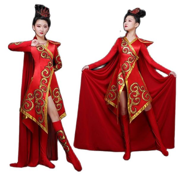 red stage wear chinese folk dance costume traditional gown classical performance clothing long dress for singers, Black;red
red stage wear chinese folk dance costume traditional gown classical performance clothing long dress for singers, Black;red