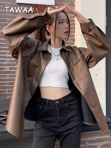 womens jackets tawaaiw streetwear brwon coffee pu leather women clothes single breasted spring ladies outerwear coats korean style 230808, Black;brown
womens jackets tawaaiw streetwear brwon coffee pu leather women clothes single breasted spring ladies outerwear coats korean style 230808, Black;brown