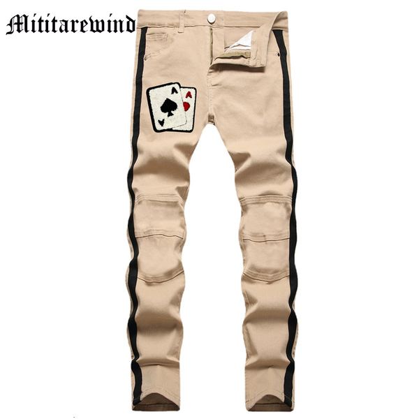 men's jeans slim american european style pants denim patchwork trousers moto biker fashion spliced side khaki high street y2k 230809, Blue
men's jeans slim american european style pants denim patchwork trousers moto biker fashion spliced side khaki high street y2k 230809, Blue