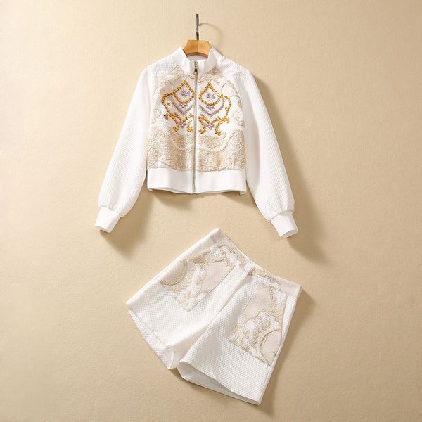 european and american women's clothing 2023 autumn new zhijin county long sleeve beaded zipper jacket shorts fashion suit, White
european and american women's clothing 2023 autumn new zhijin county long sleeve beaded zipper jacket shorts fashion suit, White