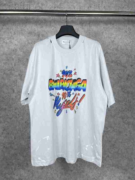 women's t-shirt designer high edition luxury fashion b family's new rainbow letter print heavy duty washed old men's and loos, White
women's t-shirt designer high edition luxury fashion b family's new rainbow letter print heavy duty washed old men's and loos, White