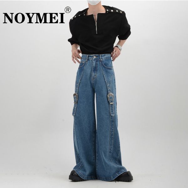 men's jeans noymei niche straight pants metal design structure patchwork denim solid color trendy allmatch loose spring wa1562 230809, Blue
men's jeans noymei niche straight pants metal design structure patchwork denim solid color trendy allmatch loose spring wa1562 230809, Blue