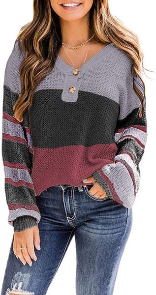 womens pullover sweater knit color block long sleeve loose fit ribbed button jumper tunic, White;black
womens pullover sweater knit color block long sleeve loose fit ribbed button jumper tunic, White;black