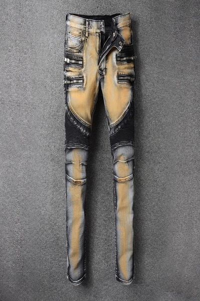 new designer men jeans gray yellow color slim fit denim motorcycle pants high street bal brand biker jeans homme7155176, Blue
new designer men jeans gray yellow color slim fit denim motorcycle pants high street bal brand biker jeans homme7155176, Blue