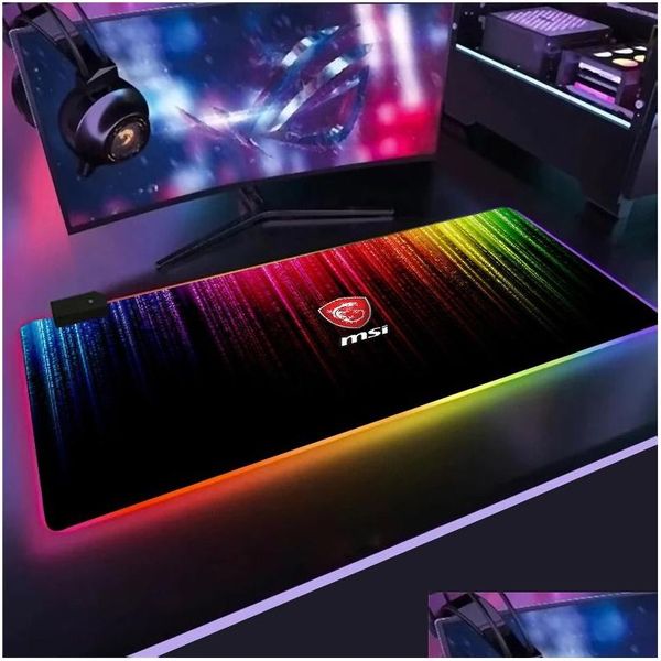 Image of Mouse Pads Wrist Rests Msi Pad Rgb Mousepad Keyboard Gaming Carpet Backlit Mat Computer Pc Table Gamer Mausepad Desk Gift Drop Del Dhj1S