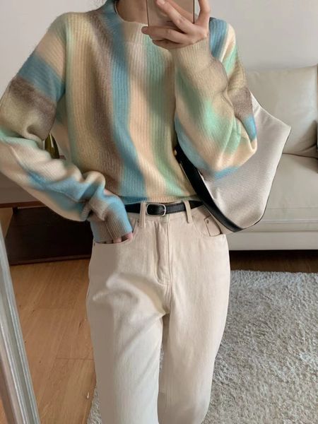 womens sweaters rainbow blooming pullover sweater for women gradient soft glutinous loose comfortable long sleeve 230808, White;black
womens sweaters rainbow blooming pullover sweater for women gradient soft glutinous loose comfortable long sleeve 230808, White;black
