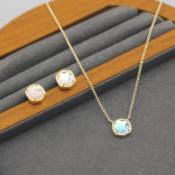 pendant necklaces necklace earrings hexagon glass gem real 18k gold plated dangles glitter jewelries letter gift with dust bag, Silver 
pendant necklaces necklace earrings hexagon glass gem real 18k gold plated dangles glitter jewelries letter gift with dust bag, Silver