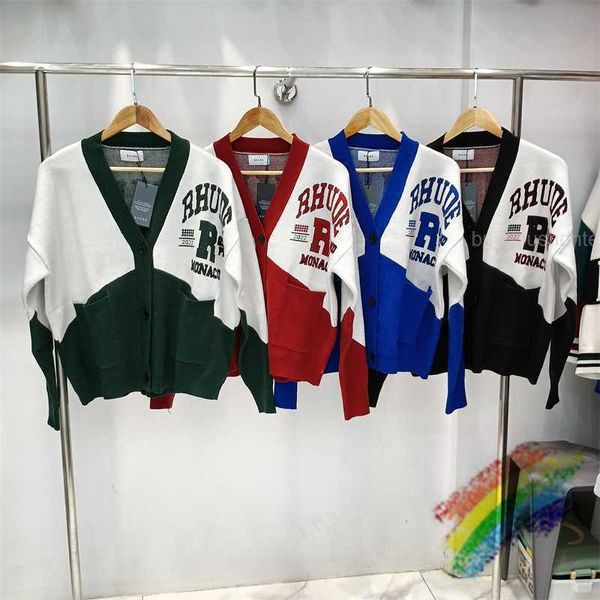 red green black blue colorblock rhude v-neck knitted cardigan men women jacquard rhude sweater inside tags, White;black
red green black blue colorblock rhude v-neck knitted cardigan men women jacquard rhude sweater inside tags, White;black