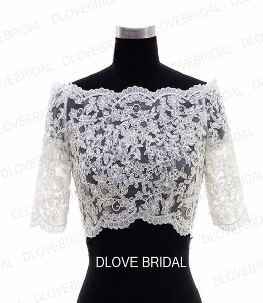new half sleeve lace bridal jacket lace appliqued tulle wedding party dress sheer wraps bolero with covered buttons custom make re5399187, White
new half sleeve lace bridal jacket lace appliqued tulle wedding party dress sheer wraps bolero with covered buttons custom make re5399187, White