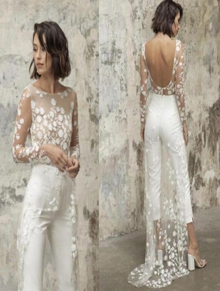 open back jumpsuit wedding dresses with lace overskirts long sleeves bride wedding gowns pant suit vestidos de novia7713478, White
open back jumpsuit wedding dresses with lace overskirts long sleeves bride wedding gowns pant suit vestidos de novia7713478, White