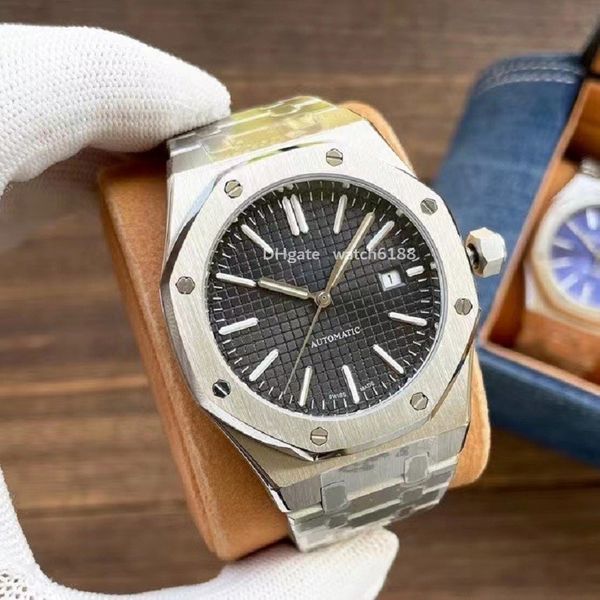 men's watch 15400 automatic mechanical movement, circular black disc, fine steel large grid pattern, screwed into the crown, with a lum, Slivery;brown
men's watch 15400 automatic mechanical movement, circular black disc, fine steel large grid pattern, screwed into the crown, with a lum, Slivery;brown