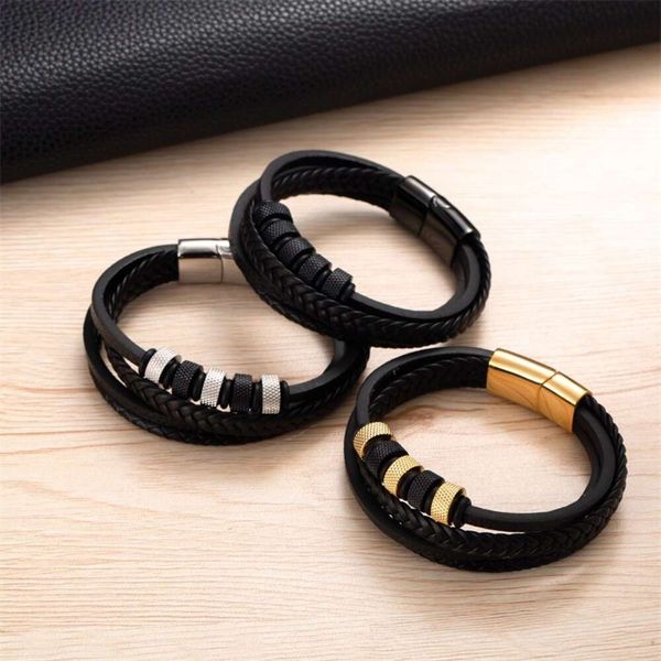 designer's selling stainless steel beaded men's creative hip-hop leather multi-layer woven bracelet with magnetic buckle and, Golden;silver
designer's selling stainless steel beaded men's creative hip-hop leather multi-layer woven bracelet with magnetic buckle and, Golden;silver