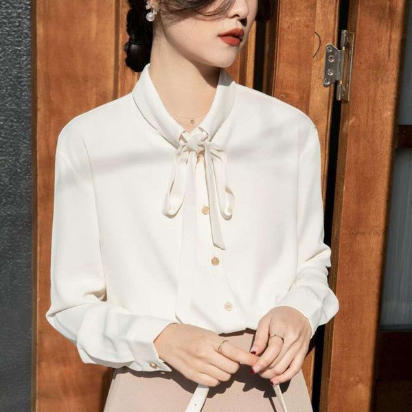 bow ribbon shirt for women spring and autumn design niche professional milk apricot casual chic, White
bow ribbon shirt for women spring and autumn design niche professional milk apricot casual chic, White