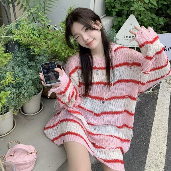 women's sweaters deeptown y2k pink striped ripped sweater women vintage knitted mesh jumper hollow out knitwear oversized korean fashio, White;black
women's sweaters deeptown y2k pink striped ripped sweater women vintage knitted mesh jumper hollow out knitwear oversized korean fashio, White;black