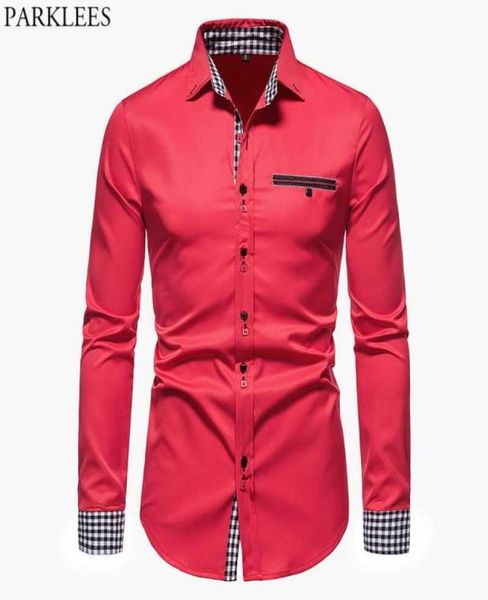 men039s dress shirts parklees red plaid patchwork shirt men 2021 brand formal business mens long sleeve casual button down chem4526529, White;black
men039s dress shirts parklees red plaid patchwork shirt men 2021 brand formal business mens long sleeve casual button down chem4526529, White;black