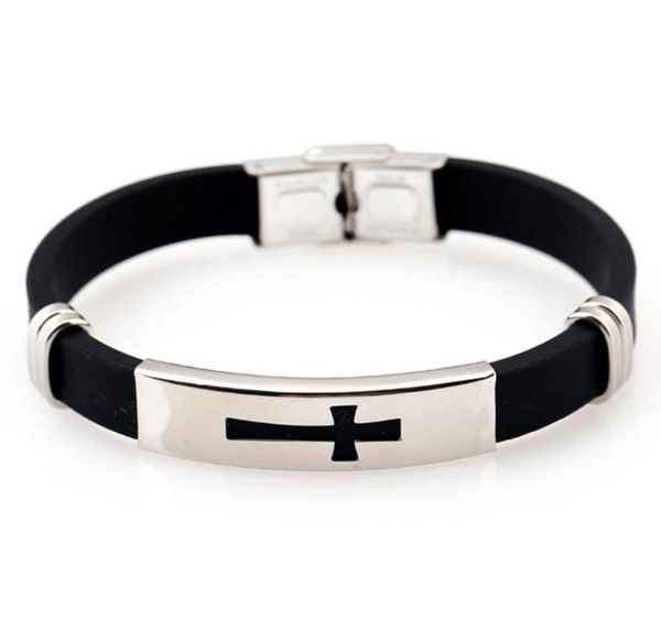 cool fashion black silicone bracelet charm wristband men039s stainless steel cross bangle3212535
cool fashion black silicone bracelet charm wristband men039s stainless steel cross bangle3212535