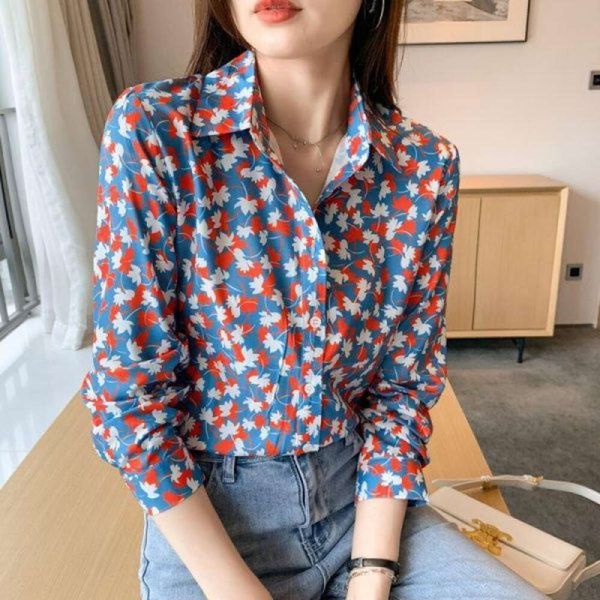 floral blouse style loose womens blouses print high end korean casual long sleeve, White
floral blouse style loose womens blouses print high end korean casual long sleeve, White