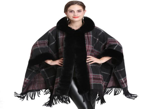 new autumn winter women039s loose hooded plaid poncho faux fur collar cuff cardigan shawl cape tassels cloak outwear coat c49643601002, Black
new autumn winter women039s loose hooded plaid poncho faux fur collar cuff cardigan shawl cape tassels cloak outwear coat c49643601002, Black
