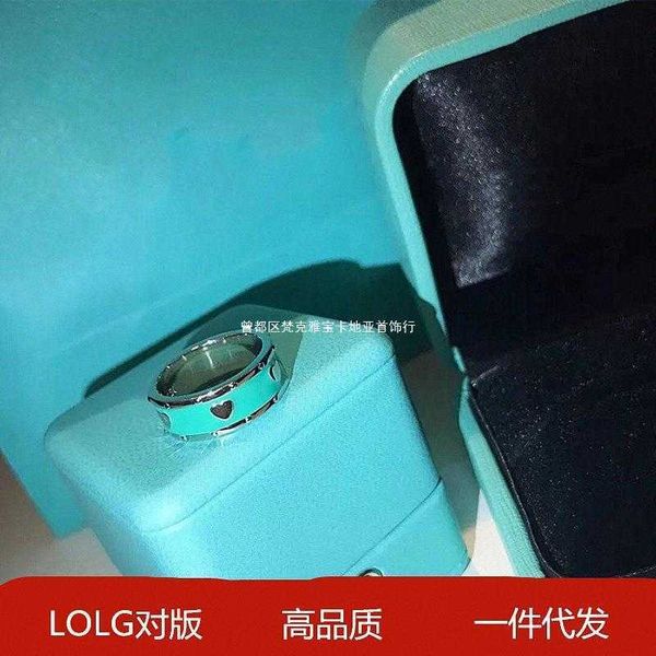 original s925 silver enamel blue love ring for lovers heart-shaped male and female pair qixi lovers' day gift