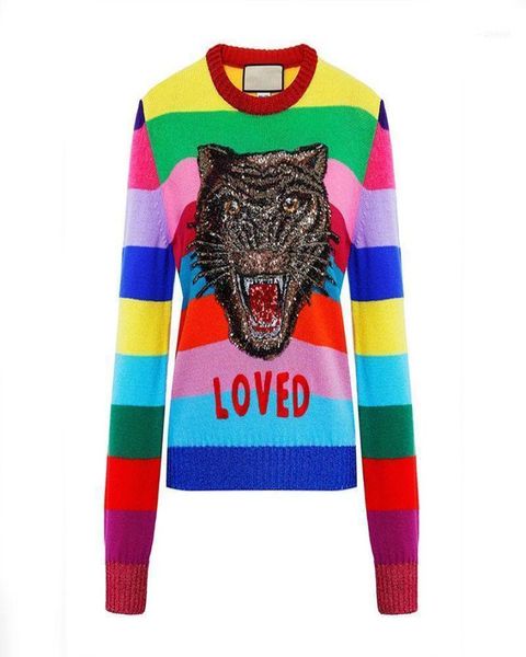 women039s sweaters runway design tiger sequins women sweater 2021 winter long sleeve female rainbow striped knitted pullovers e7078127, White;black
women039s sweaters runway design tiger sequins women sweater 2021 winter long sleeve female rainbow striped knitted pullovers e7078127, White;black