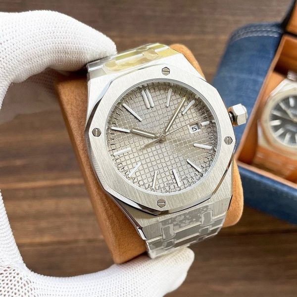 men's watch automatic mechanical men's accessory 42mm precision steel frosted shell stainless steel folding buckle 15400 wristwatc, Slivery;brown
men's watch automatic mechanical men's accessory 42mm precision steel frosted shell stainless steel folding buckle 15400 wristwatc, Slivery;brown