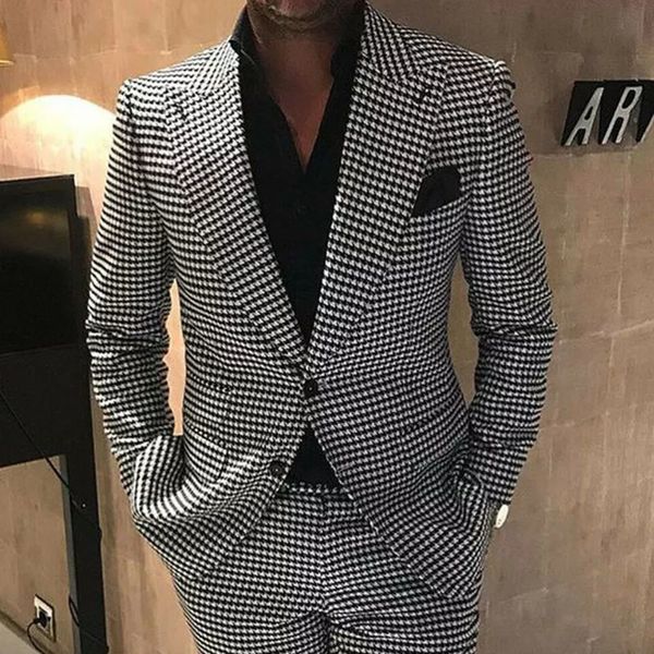 men's suits blazers houndstooth men 2 buttons jacket with pants slim fit two pieces wedding groom wear business blazer formal tuxedos t, White;black
men's suits blazers houndstooth men 2 buttons jacket with pants slim fit two pieces wedding groom wear business blazer formal tuxedos t, White;black