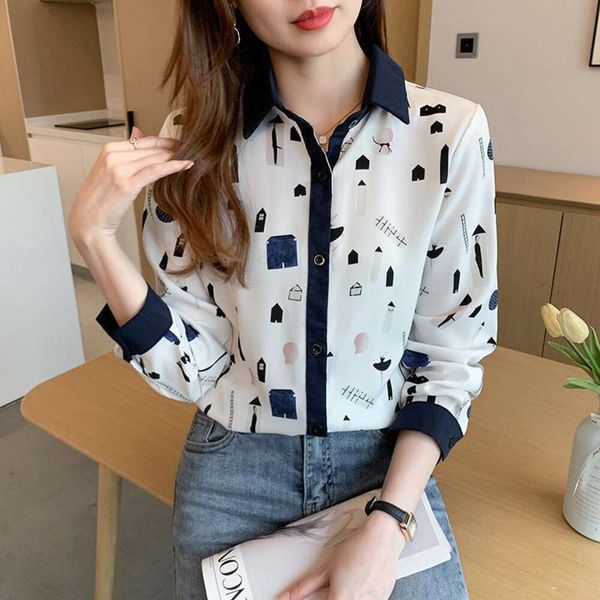spring and autumn korean commuter womens blouses fashion colorful print long sleeved chiffon shirt for women, White
spring and autumn korean commuter womens blouses fashion colorful print long sleeved chiffon shirt for women, White