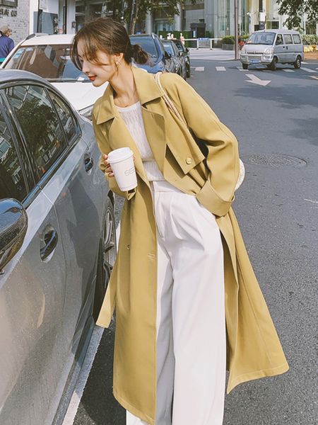womens trench coats women autumn yellow coat turn down collar wide belt long casaco feminino abrigo mujer femme 230809, Tan;black
womens trench coats women autumn yellow coat turn down collar wide belt long casaco feminino abrigo mujer femme 230809, Tan;black
