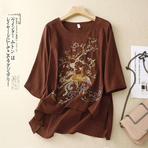 five color retro art shirt loose casual all matching ethnic style heavy embroidery cotton and linen for women, White
five color retro art shirt loose casual all matching ethnic style heavy embroidery cotton and linen for women, White
