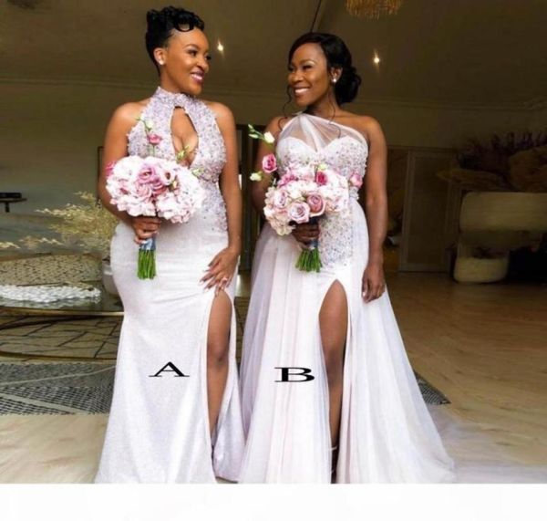 two styles nigeria african mermaid bridesmaid dresses plus size beads applique maid of the honor side slit wedding party wear591501300697, White;pink
two styles nigeria african mermaid bridesmaid dresses plus size beads applique maid of the honor side slit wedding party wear591501300697, White;pink