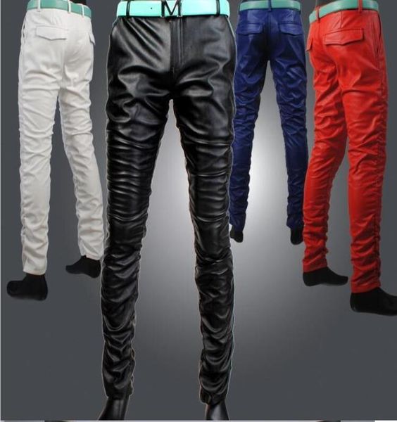fashionable new personality men039s tight leather pants men039s korean version slim feet black and white red pu leather pant9511469
fashionable new personality men039s tight leather pants men039s korean version slim feet black and white red pu leather pant9511469