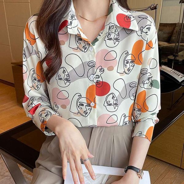 womens long sleeved shirt autumn style cartoon printed chiffon, White
womens long sleeved shirt autumn style cartoon printed chiffon, White