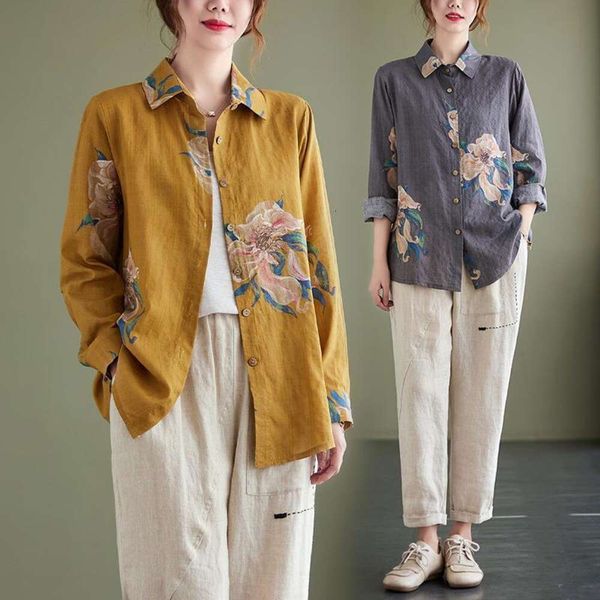 autumn cotton and linen printed large flower shirt for women artistic retro size loose long sleeved, White
autumn cotton and linen printed large flower shirt for women artistic retro size loose long sleeved, White