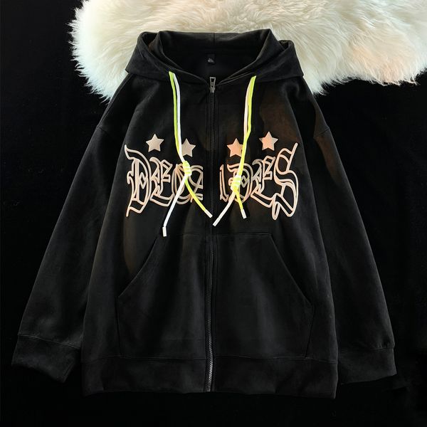 womens jackets american fashion brand suede star printed cardigan jacket for womens spring and autumn loose fitting couple hooded sweater 23, Black;brown
womens jackets american fashion brand suede star printed cardigan jacket for womens spring and autumn loose fitting couple hooded sweater 23, Black;brown