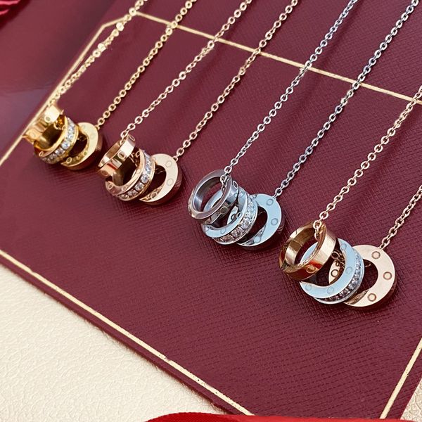 fashion classic double ring couple ladies necklace 18k gold stainless steel pendant necklace designer jewelry luxury brand necklace for fest, Silver
fashion classic double ring couple ladies necklace 18k gold stainless steel pendant necklace designer jewelry luxury brand necklace for fest, Silver