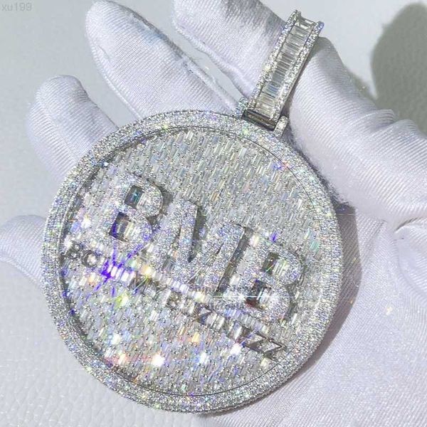 hip hop iced out pendant 2.5" round circle baguette cut vvs diamond moissanite jewellery with custom p, Silver
hip hop iced out pendant 2.5" round circle baguette cut vvs diamond moissanite jewellery with custom p, Silver