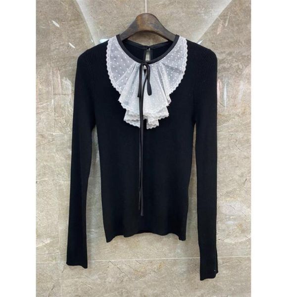 xiaozi western front collar lace slim sweater womens clothing european and american autumn new lady temperamental 10e8158507, White;black
xiaozi western front collar lace slim sweater womens clothing european and american autumn new lady temperamental 10e8158507, White;black