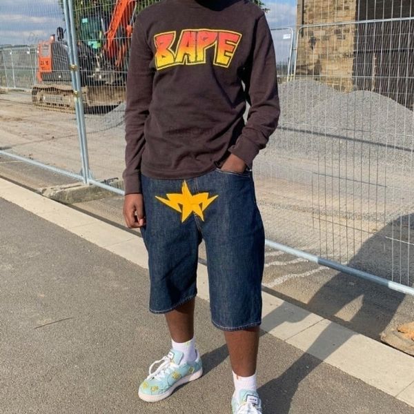mens jeans star print baggy men clothing high street vintage hip hop washed five minutes casual wide leg pants 230809, Blue
mens jeans star print baggy men clothing high street vintage hip hop washed five minutes casual wide leg pants 230809, Blue