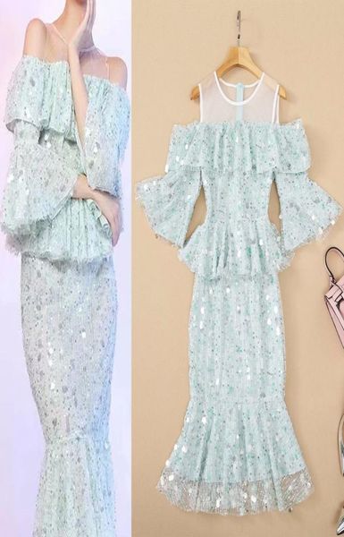 european and american star catwalk luxury dress offtheshoulder flared sleeves with ruffled sequins5478932, Black;pink
european and american star catwalk luxury dress offtheshoulder flared sleeves with ruffled sequins5478932, Black;pink