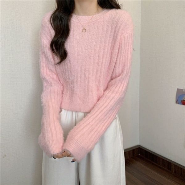 women's sweaters korean fashion cropped sweater pink furry solid pullover o-neck knit sweaters autumn winter long sleeve jumper y2k clo, White;black
women's sweaters korean fashion cropped sweater pink furry solid pullover o-neck knit sweaters autumn winter long sleeve jumper y2k clo, White;black