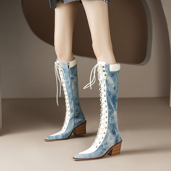 boots autumn women jean shoes for pointed toe chunky heel western knee high denim 230810, Black
boots autumn women jean shoes for pointed toe chunky heel western knee high denim 230810, Black
